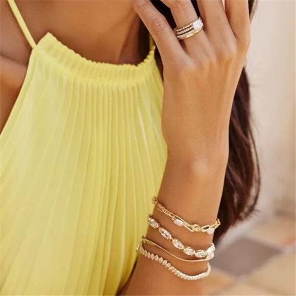 Gold paperclip bracelet women dainty chain adjustable fashion jewelry gift - Picture 2 of 4